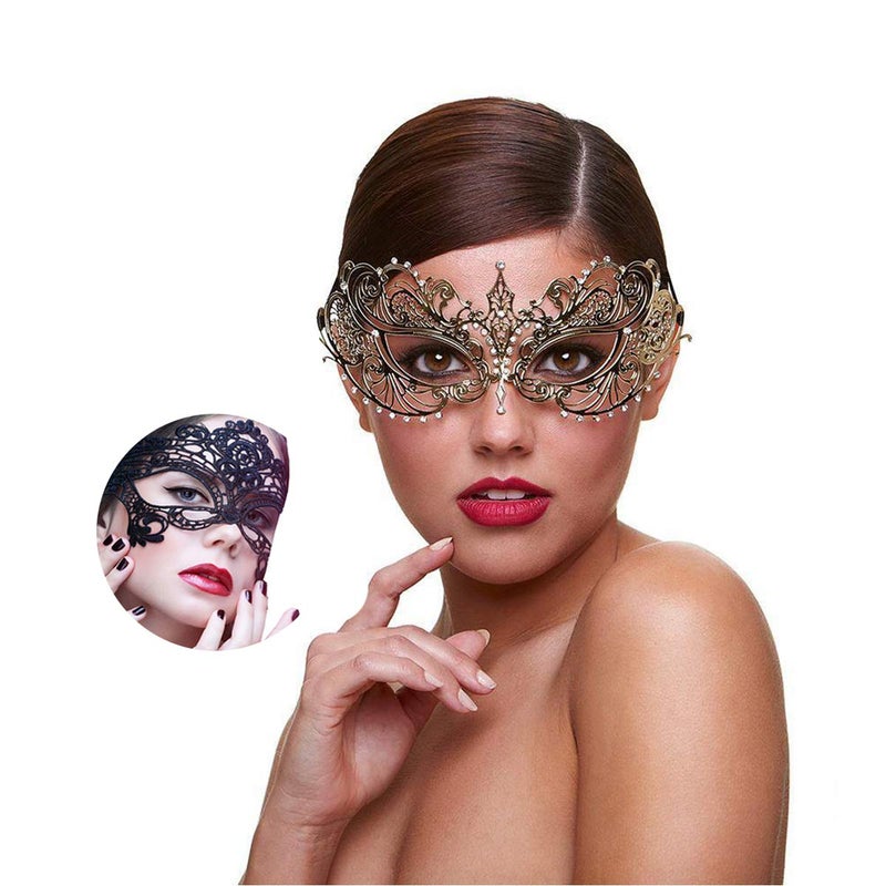 MYMENU Masquerade Mask for Women Shiny Rhinestone Venetian Party Prom Ball Metal Mask (Golden Butterfly) - Image 1